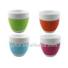 100cc belly shape mug with silicone band, small size, set of 4 in PVC